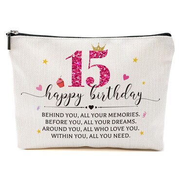 Birthday Gifts for 15 Year Old Girl 15th Birthday Gifts for Teen Girls Makeup Bag Happy 15th Birthday Travel Cosmetic Bags Turning 15 Inspirational Gifts for Women Sister Bestie Friends Daughter