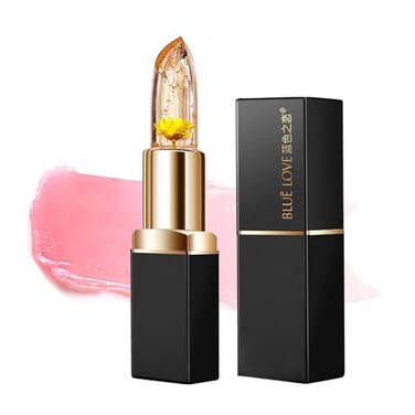 BLUE LOVE Color Changing Flower Lipstick - Hydrating Jelly Lip Balm with Flower Inside, Long-Lasting Moisturizer &amp; Nourishing Lip Gloss for a Beautiful, Customizable Look (Golden)