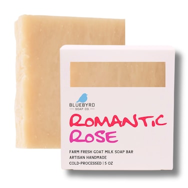 Bluebyrd Soap Romantic Rose Goat's Milk Soap Bar   Goat Milk Soap with Organic Shea Butter   Handmade Natural Fresh Goat Milk Bar Soap   Floral Scented (Rose)