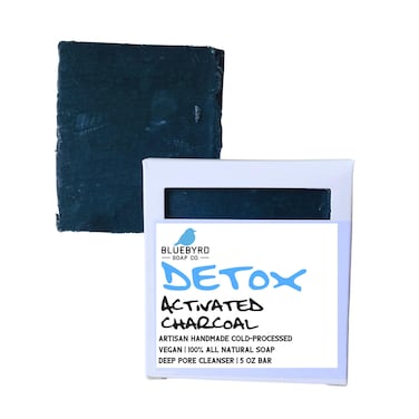 Bluebyrd Soap Detox Activated Charcoal Bar Soap   Natural Organic Black Soap Bar- Facial Cleanser, Acne, Blackheads, Eczema, Psoriasis, Sensitive Skin, Purify Oily Skin   Non-GMO, Vegan (Detox, BAR)