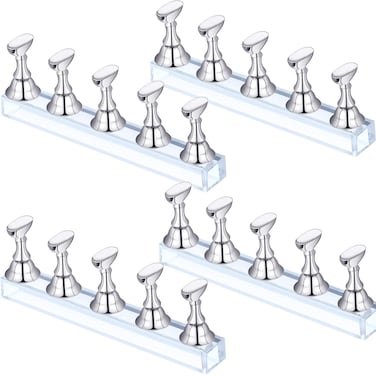 4 Sets Acrylic Nail Display Stand Nail Holder Magnetic Nail Practice Stand Fingernail DIY Nail Design Stand for False Nail Manicure Tool (Silver)