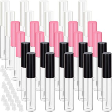 30 Piece Lip Gloss Tube 10 ml Empty Refillable Lip Balm Bottle Clear Plastic Gloss Container Reusable Lipstick Bottle with Rubber Insert for Lipstick(Pink, Black, White)