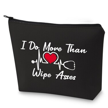 BLUPARK CNA Makeup Bag Certified Nursing Assistant Gifts I Do More Than Wipe Asses Cosmetic Bag for CAN Nurse (Wipe Asses-BK)