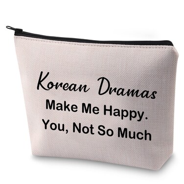 BLUPARK Korean Drama Lover Makeup Bag K Drama Fans Gift Korean Dramas Make Me Happy Cosmetic Bag for Kdrama Mom (Korean Dramas Make Me Happy)