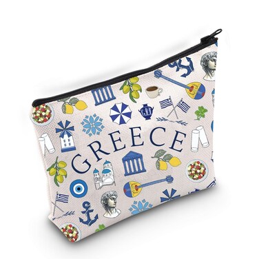 BLUPARK Greece Makeup Bag Greek Landmarks Gift Greece Trip Zipper Pouch Greece Lover Gift Greece Travel Vacation Cosmetic Bag Greece Gift (canvas, Greece Bag)