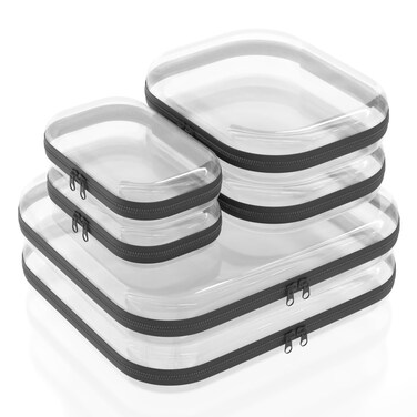 Clear Hard Shell Zipper Case 6 Pack, Clear Travel Makeup Case, Toiletry &amp; Cosmetic Bag, Zippered Toy Storage, Make Up Organizer Pouch, Hard Plastic Toiletry Bag for Travel, 2x 14" 2x 10" 2x 8