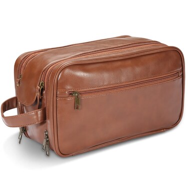 Personalized Leather Travel Toiletry Bag for Men, Large Travel Bathroom Shaving Dopp Kit, Large Cosmetic Bag Waterproof