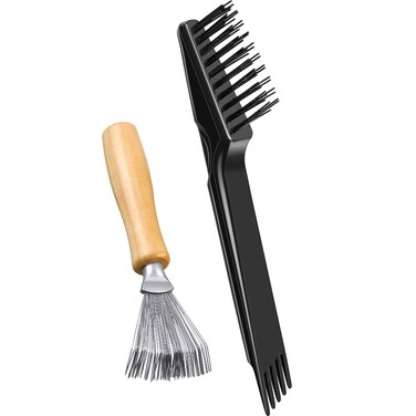 Boao 2 Pieces Hair Brush Cleaning Tool Comb Cleaner Brush Mini Comb Cleaning Hair Remover Tool for Removing Dust Home and Salon Use(Black, Wood Color)