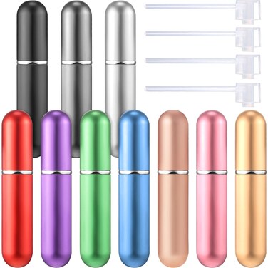 10 Pcs Refillable Perfume Atomizer Perfume Bottle Travel Bulk Portable Mini 5 ml Perfume Spray Bottle Compatible with 8 Pieces Dispenser Pump Transfer Tool for Cruise Travel Outgoing