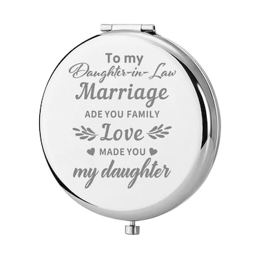 bobauna Daughter in Law Pocket Mirror Bonus Daughter Gift Marriage Made You Family Love Made You My Daughter Compact Mirror for Stepdaughter Daughter of Bride (Marriage Made-M)