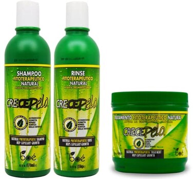 BOE Crece Pelo 3 in 1 Combo Set Shampoo Fitoterapeutico, Rinse Fitoterapeutico, Tratamiento Fitoterapeutico