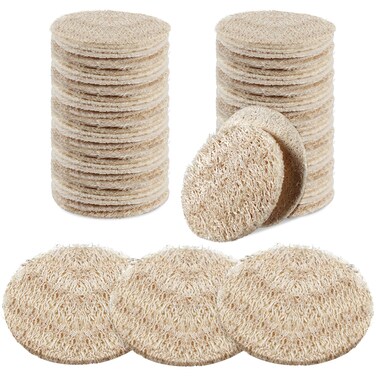 Bokon 50 Pcs Face Exfoliating Loofah Pad Scrubber 2.36 Inches Round Natural Loofah Sponge Loofah Body Scrubber Remove Dead Skin Facial Loofah Pad Bulk for Bath Shower Spa Skin Scrub Cleaning Women Men