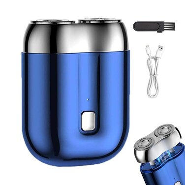 Mini Electric Shaver, Portable Dual-Head Electric Shaver for Men, Waterproof USB Electric Mini Razor, Travel Pocket Electric Shaver (Blue)