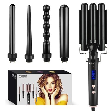 Bo'laiya 5 in 1 Curling Wand Set with Temperature Display, Curling Iron Set with 5 Interchangeable Ceramic Curling Wands, Instant Heat Up, Suitable for All Hair Types (Black)