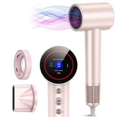Hair Dryer - Negative Ionic Blow Dryer with 110000 RPM High Speed Brushless Motor for Fast Drying, HD Display Hairdryer with Magnetic Aroma Nozzle, Low Noise, 5 Modes &amp; 3 Temps &amp; 2 Speeds (Pink)