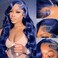 28 Inch Blue Lace Front Wig Human Hair 180% Density Dark Blue Body Wave Wig Human Hair Pre Plucked 13x4 HD Transparent Lace Frontal Body Wave Glueless Navy Blue Wigs Human Hair for Black Women