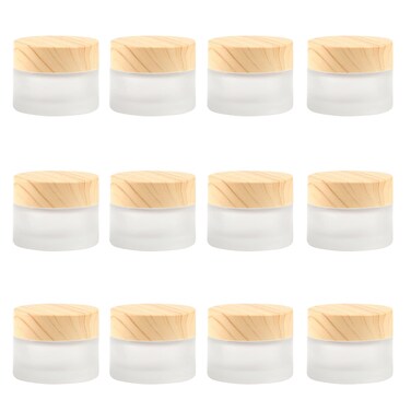 12 Pack 15g Frosted Glass Cream Jar Empty Cosmetic Jar Refillable Glass Sample Jar DIY Makeup Pot Jars Leakproof Lids For Cream Lotion Cosmetics