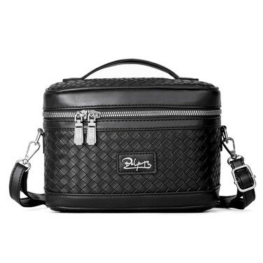 Travel Makeup Bags Cosmetic Organizer Bag: Large Capacity Make up Bag Case with Mirror Set of 2 - Crossbody Toiletry Bag for Women (Black)