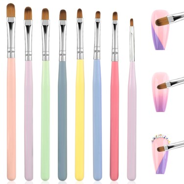 8 Pcs Gel Nail Brushes Builder Gel Brush Poly Extension Gel Brush Acrylic Nail Sculpting Brush Nail Painting Brush Pen For Home And Salon Use Diy Manicure Structure Gel Brush