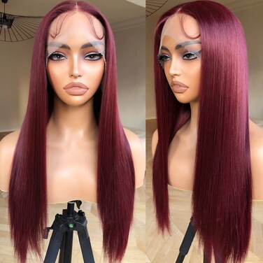 Straight Lace Front Wig Pre Plucked, Synthetic Lace Front Wig Pre Plucked, HD Glueless Wigs 13X5X1 Lace Wigs for Women 180 Density 26inch (Burgundy99J, 26)