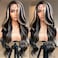 Body Wave Lace Front Wig, Synthetic Lace Front Wig Pre Plucked Glueless Wigs 13X5X1 HD Lace Front Wigs for Women Side Part Wig (24inch, Black Blonde Highlight)