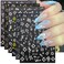 6Sheets Hibiscus Flower Nail Sticker 3D Self-Adhesive Nail Decals Pink Hibiscus Floral Petal with Gold Silver White Design French Tip Nail Stickers Spring Nail Supplies DIY Nail Decoration for Women