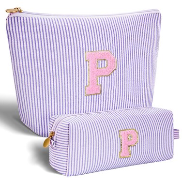 Personalized Makeup Bag for Women Girls - Fashion Cosmetic Bag Trendy Travel Toiletry Bag with Initials Letter - Teen Gifts - Lavender,P