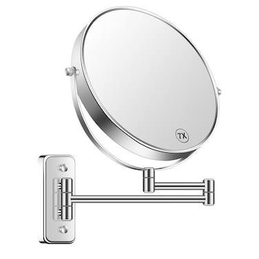 9&rdquo; Large Wall Mounted Makeup Mirror 1X/7X Double-Side Bathroom Magnifying Mirror 360 Swivel Vanity Mirror Extendable Shaving Wall Mount Cosmetic Mirror for Men and Women, Chrome