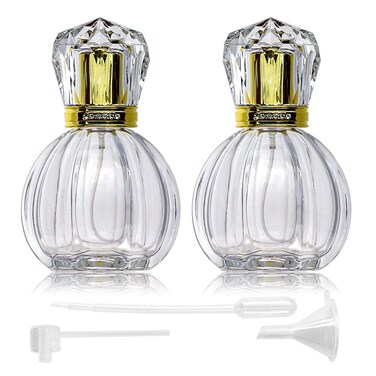 2PCS Refillable Perfume Bottles Empty Vintage Pumpkin Shape Portable Crystal Glass Atomizer with 50ML(1.76 oz) Fine Mist Spray with a Clear bottle, Gold nozzle, Acrylic cap (Pumpkin shape)