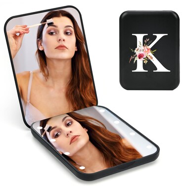 Personalized Initial Compact Mirror with Light, Preppy Gifts LED Pocket Mirrors,1X/3X Magnifying Travel Mirror, Mini Folding Small Mirror for Purse, Portable Makeup Mirrors for Girls/ Mom/Mother/Teen