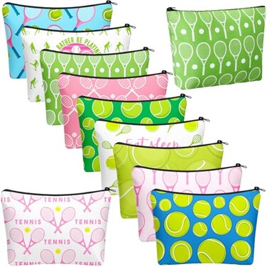 10 Pieces Tennis Gifts for Women Funny Cosmetic Bag Inspirational Makeup Bag Tennis Accessories for Women Sports Lovers Players Coach Christmas Team Gifts