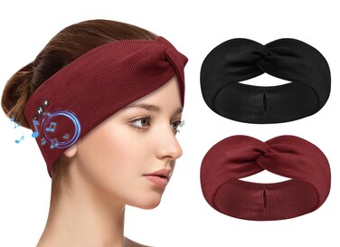 2-Pack Headband Headphones with Thin HD Speakers, Bluetooth Headband for Women, Stylish Knotted Design, Wireless Bluetooth Headphones for Workout, Daily Life, Yoga, Travel, Meditation - Red&amp;Black