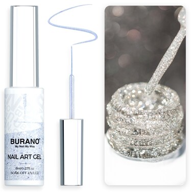 BURANO Holographic Gel Nail Polish Liner Nail Art Polish, Reflective Glitter Painted Gel Nail Design Polish 1 Bottle, Build in Thin Nail Brush Chrome Gel Curing Required 8ml (LX13)