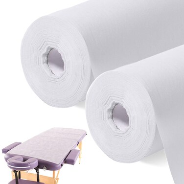 Buryeah 2 Rolls 100 Pcs Disposable Massage Table Paper Roll 32" x 71" Spa Bed Sheets Non-woven Exam Table Sheets Paper Covers for Massage Spa Beauty Salon Waxing Exam(White)