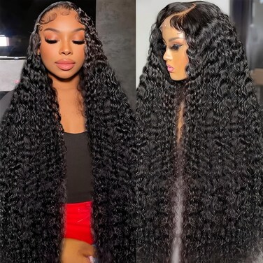 BVLBVL 200 Density 28 Inch 13x6 Deep Wave Lace Front Wigs Human Hair 12A Curly Human Hair Wig HD Lace Frontal Curly Wig Pre Plucked Wet and Wavy