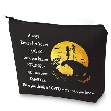 BWWKTOP Jack Fans Cosmetic Makeup Bag Horror Movie Fans Gifts You Are Braver Stronger Smarter Than You Think Halloween Zipper Pouch Bag (Always J &amp; S bl)