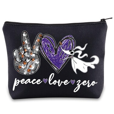 BWWKTOP Funny Zero Dog Cosmetic Makeup Bag Zero Fans Gifts Peace Love Zero Halloween Zipper Pouch Bag For Movie Fans (peace zero)