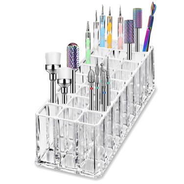 BY ALEGORY Acrylic Nail Art Tool Organizer 24 Space Deep Slot Wall Storage Vanity Cosmetic Container For All Salon Pro Nailcare Tool Kit Set (2)