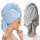 2 Pack Large Microfiber Hair Towel Wrap for Women, Anti Frizz Hair Drying Towel, Fast Dry Hair Turban for Wet Hair, Long, Thick, Curly Hair, Super Absorbent Soft Hair Towels (Blue &amp; Gray)