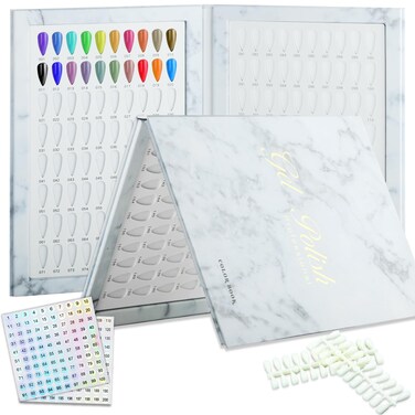 160 Nail Colors Book,Nail Color Display Book with 240 Nail Tips &amp; 1-200 Number Labels,Professional Nail Color Swatches Book for Nail Polish UV Gel,Nails Art Design(White)