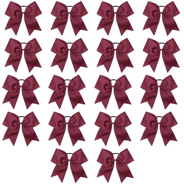 Cheer Bows, Caenagrion 18 PCS 8" Maroon Large Cheer Hair Bows Ponytail Holder Elastic Band Handmade for Cheerleaders Teen Girls College Sports (Maroon)