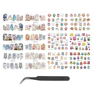 Owl Nail Art Stickers Self-Adhesive Decals for Nail Art, Nail Wrap Stickers for Women Girls Gift, Cute Owls Nail Art Accessories Stickers Water Transfer Decals (12 Sheets)