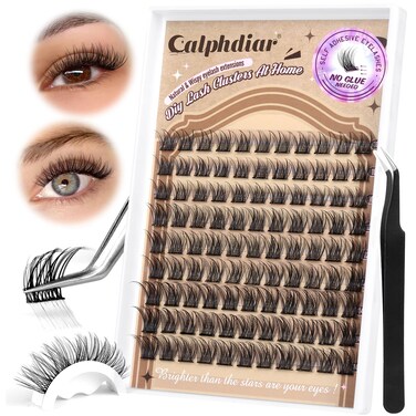 Calphdiar Self Adhesive Eyelashes Reusable Self Adhesive Lash Clusters Kit Natural Self Adhesive Lashes No Glue Eyelash Clusters C Curl Press on Lash Clusters 10-14MM DIY Cluster Eyelash Extensions