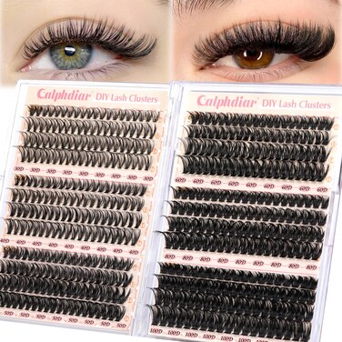 Calphidar Eyelash Clusters 30D+40D+50D+60D+80D+100D Lash Clusters Wispy Individual Lashes 476PCS D Curl Lash Extension 8-16MM Natural Lashes Clusters DIY Cluster Eyelash Extensions for Beginners