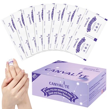 CANVALITE Nail Polish Remover Pads Non-Acetone 200pcs Nail Polish Remover Wipes, Individually Wrapped, Portable And Easy To Use, Effective Remove Nail Polish for Home &amp; Travel On-the-go