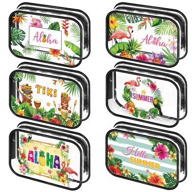 Capoda 6 Pcs Hawaiian Clear Toiletry Bags Transparent Aloha Cosmetic Bags Waterproof PVC Summer Beach Travel Makeup Pouch for Men Women Business Bathroom Organizer, 6 Styles(Hawaii)