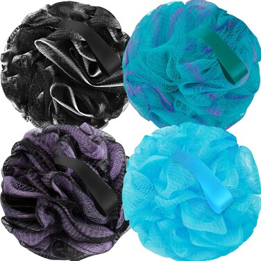 Loofah Sponge Soft Mesh Shower Puffs for Body Wash Bath Sponge Body Scrubber for Women &amp; Men Body Exfoliator-Bathing Accessories(60G L 4Pcs)