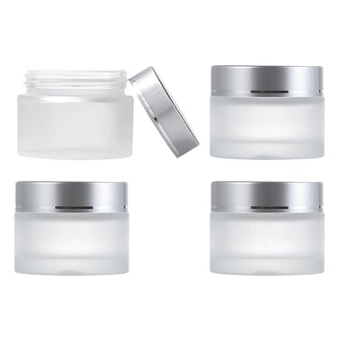 4 Pcs 20g Glass Small Cream Jars Empty Round Cosmetic Jars Refillable Frosted Sample Jars Cream Cosmetic Containers with Silver Lids