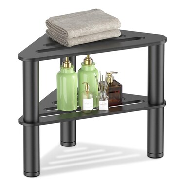 Metal Shower Stool for Shaving Legs, Corner Shower Foot Rest Bench Seat for Inside Shower, Spa Foot Step, Waterproof Small Step for Bathroom (Black)