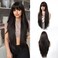 Dark Brown Synthetic Wig with Bangs Glueless Long Straight Layered Wigs for Women 28 Inch